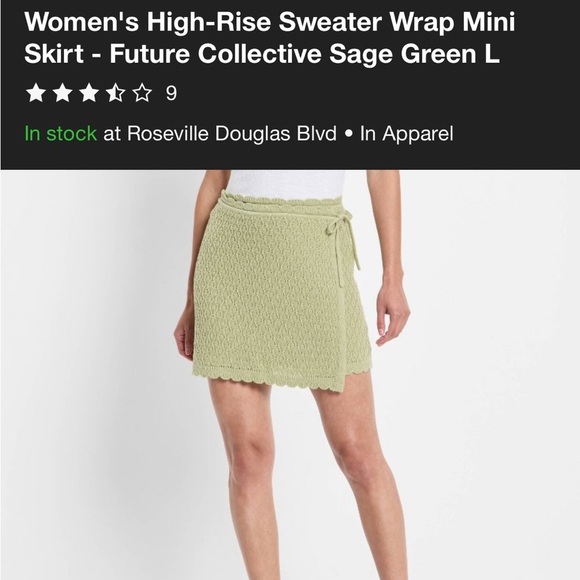 NWT Women's High-Rise Sweater Wrap Mini Skirt - Future Collective Sage Green L - Picture 5 of 5